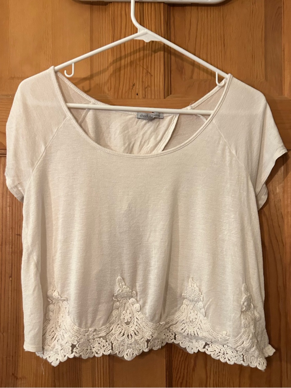 Charlotte Russe Cream Lace-Hem Cropped Top